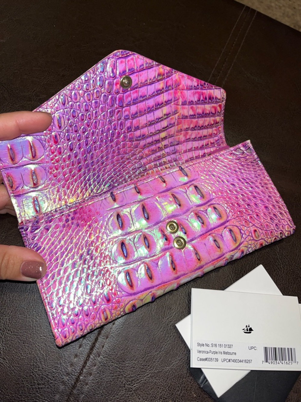 Brahmin Pink Iridescent Croc-Embossed Envelope Clutch wallet - Picture 6 of 15